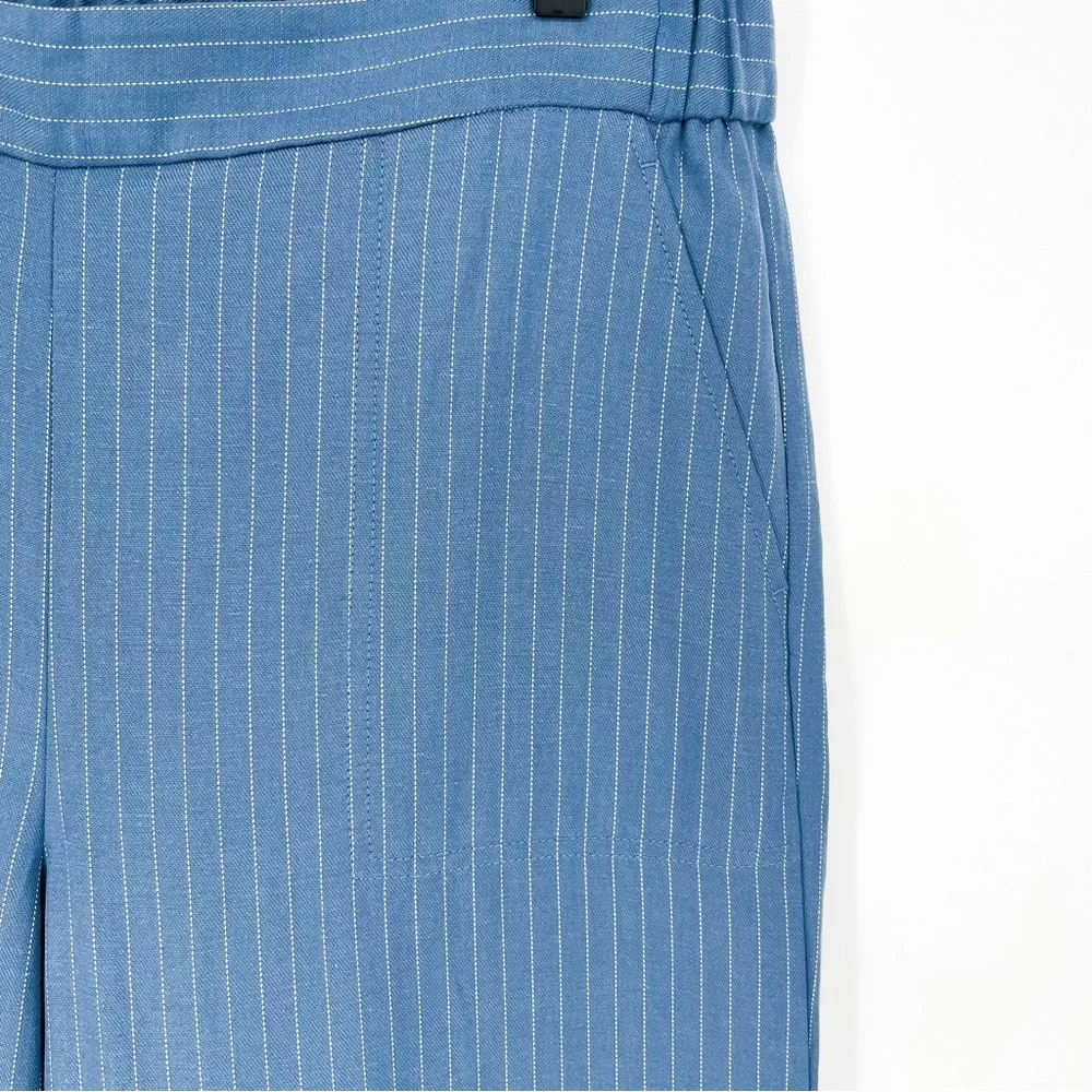 NWT Banana Republic Wide-Leg Tencel™-Linen Pull-On Pant in Blue Stripe Large
